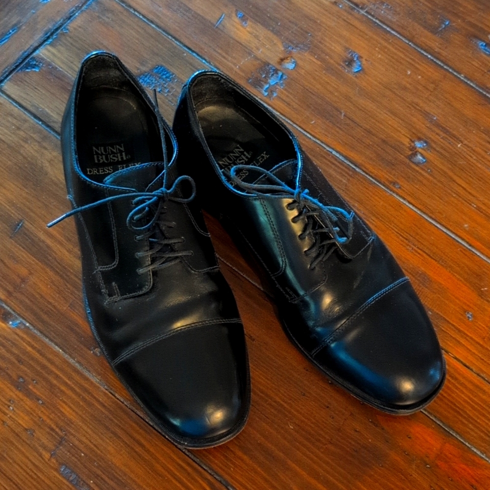 Nunn Bush Dress Flex Leather Black Oxfords Laces Men Size 11 1/2